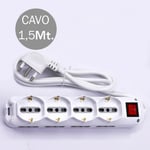 V-tac - Multiplug avec càble 1,5m 8 prises latérales 10/16A 2P+E Bipass 4 prises frontales 10/16A 2P+E Bipass Schuko avec Switch Plug 16A 2P+E