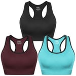 Sykooria Brassiere Sport Femme,Brassiere Yoga Brassiere Femme Coussinets Amovibles Élastique Danse sous-vêtements de Sport 341-Noir+Rouge+Bleu M