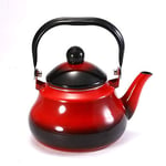 Red Enamel Camping Kettle, On Steel Teapot Floral Large Porcelain Enameled Teakettle Colorful Hot Water Tea Kettle Pot for Stovetop Small Retro Classic Design(2L)