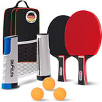 DH FitLife Set de Raquettes de Tennis de Table pour 2 Joueurs avec Filet Mobile Extensible, 3 balles de ping-Pong et 2 Raquettes avec Sac de Rangement, kit de Tennis de Table avec Filet