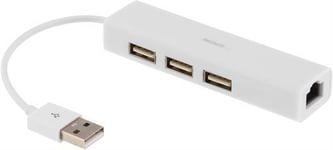 DELTACO – USB-hubi ja -verkkosovitin, 100Mbps, 3xUSB, valkoinen (USB2-LAN3)