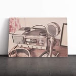 Big Box Art Canvas Print Wall Art Vintage Retro Radio and Microphone | Mounted & Stretched Box Frame Picture | Home Decor for Kitchen, Living Room, Bedroom, Hallway, Multi-Colour, 20x14 Inch