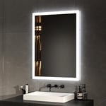 EMKE Miroir Lumineux de Salle de Bain 80x60 cm avec Interrupteur à Bouton, Anti-buée, Deux Couleurs claires Lumière Blanche Froide/Chaude