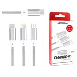 USB-C Cable Silver 1.2M 3in1 Charging Cable for Apple Samsung Fast Charge