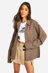 Womens Oversized Checked Shirt - Brown - 12, Brown