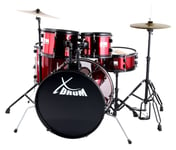 Kit Batterie Acoustique 22'' Fusion Ensemble Complet Tabouret Cymbales Rouge Set