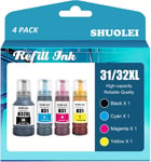 31 32XL Encre Compatible avec HP31 32XL Bouteille d'encre Multipack pour Smart Tank 5105 7005 7006 7305 7306 7605; Smart Tank Plus 315 319 455 515 (4-Pack,Noir Cyan Magenta Jaune)