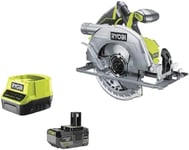 Ryobi - Scie circulaire BRUSHLESS moteur sans charbons 18V - diam. 184 mm x 16 mm - 3 700 tr,min - Livrée avec 1 lame 24 dents, une batterie 4Ah et un chargeur 2A - R18CS7-140GZL