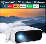 Mini projecteur, 16000 Lumen Bluetooth Video Beamer 1080P Supporté, 5G WiFi LED Home Cinema Portable Projector, Compatible avec iOS/Android/Laptop/HDMI/PC/TV-Stick