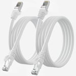 Cable Ethernet 3M Cat 7, 2 Pièces, Cable Rj45 3M Blindé Haute Vitesse Cable Reseau Gigabit Extérieur Imperméable Cable Lan Sftp Blanc Cable Internet Pour Routeur Modem -10Gbit/S 600Mhz