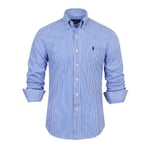 Ralph Lauren Poloskjorta Herrar Långärmad Knappuppknäppning Strand Casual Broderad Skjorta Herrar Casual Skjortor Knappnedslagen Blus T-shirt Topp Blue L