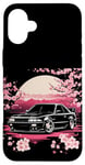 Coque pour iPhone 16 Plus Retro JDM Voiture de course japonaise Drift Tuning Car Sakura Blossom