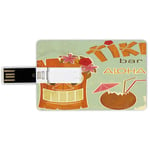 4G USB Flash Drives Credit Card Shape Tiki Bar Decor Memory Stick Bank Card Style Invitation to Tiki Bar Old Fashion Display Coconut Drink Mask Flowers Print Decorative,Multicolor Waterproof Pen Thum