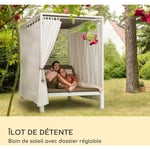 Blumfeldt - Sunbed Transat Jardin Double, Bain de Soleil, Chaise Longue Exterieur avec Dossier Inclinable Réglable, Rideaux Pares Soleil et Auvent,