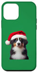 iPhone 12 mini Miniature American Shepherd With Santa Hat Christmas Xmas Case