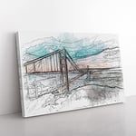 Big Box Art The Golden Gate Bridge in San Francisco Bay Sketch Canvas Wall Art Print Ready to Hang Picture, 76 x 50 cm (30 x 20 Inch), Brown, Teal, Grey, Beige, Turquoise