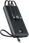 Batterie Externe Avec Câbles Intégré,Batterie Externe Chargeur Power Bank,4 Sorties Et Led Display Chargeur Externe Pour Iphone/Ipad/Samsung Et Autres Appareils Intelligents (20000mah Noir)(Q95)