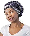 FocusCare – Bonnet de nuit doublé en satin pour femme aux cheveux frisés, taille XL, bleu marine