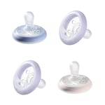 Tommee Tippee sucette de nuit en forme de sein maternel, lot de 4 sucettes pour 0-6 mois avec technologie phosphorescente