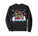 Santa Carrying Christmas Tree On Crane Truck Driver Team Sweatshirt