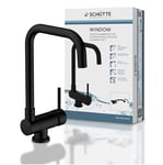 SCHÜTTE 24556 Robinet de cuisine WINDOW, robinet sous fenêtre, robinet d'évier fenêtre avant, robinet flexible rabattable 360° pivotant Mitigeur monocommande fenêtre, noir