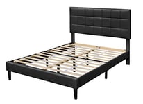 Lit riley pour matelas 140x200 - Sommier + Tête de Lit Capitonnee Couleur NOIR + Pieds en 16 cm pour matelas - 2 x 13 Lattes - revetement PVC Simili facile d'entretien - Montage Rapide et Facile