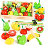 Subtail Wooden Food Toys - 2 in 1 Play Food Kitchen Toys - Orchard Board Games - Play Food Sets for Children - Pretend Food Fruit and Vegetables Cutting Toys - Toddler Toys for 2 Year Old Boy Girls