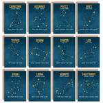 Zodiac Birthday Cards Astrology Star Signs Constellation Blank Blue Greeting Cards With Envelopes Pack of 12