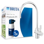 BRITA Système MyPure P1 + 1 cartouche P1000 filtre le calcaire, le chlore, le plomb et autres impuretés pour une eau du robinet plus pure, sans BPA