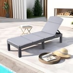 Chaise Longue pour Jardin, Transat de Terrasse et Balcon avec Coussin, Bain de soleil en Plastique, Aspect rotin Plat, Noir