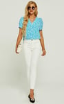 Short Sleeve Buttoned Blouse Top In Blue & White Flora Print