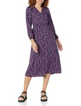 Amazon Essentials Robe midi légère en georgette à manches longues avec col en V (disponible en grande taille) Femme, Bleu Foncé Pensée (Fleur), 4XL Grande Taille