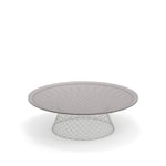 EMU - Heaven Low Round Table Ø120, Frame: Matt White, Top: Smokey Glass - Soffbord utomhus - Jean-Marie Massaud - Vit - Glas/Metall