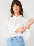 V by Very Dobby Frill Long Sleeve Blouse - White, White, Size 18, Women