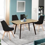 Table scandinave extensible rectangle inga 4-6 personnes plateau bois pieds noirs 120-160 cm