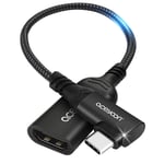 Adaptateur Usb C Vers Hdmi 4K@60Hz, Adaptateur Thunderbolt Vers Usb C Nylon Tressé Cable Usb C Coudé Male Vers Hdmi Femelle Compatible Avec Iphone 16/15Pro Max, Macbook Galaxy S24 (30Cm)