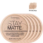 RIMMEL London Stay Matte Pressed Face Powder 14g - 005 Silky Beige *PACK OF 5*