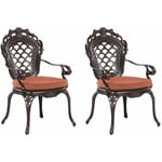 Lot 2 CHaises de Jardin en Aluminium Effet Métal Vieilli Marron Cuivré avec Accoudoirs et Dossier Décoratifs pour Jardin ou Terrasse Classique Beliani