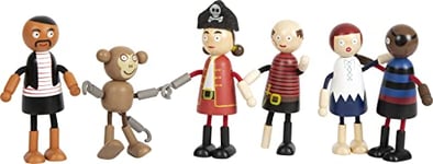 small foot Poupées Souples Figurines en Bois, 5 Pirates et 1 Singe, Flexibles, dès 3 Ans, 12412 Monkey Toys, Multicolore