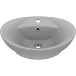Helloshop26 - Lavabo ovale à trop-plein vasque à poser de toilette lave-mains de salle de bain salle cosmétique intérieur 58,5 x 39 cm céramique gris