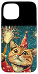 iPhone 15 New Year Cheer with this Happy and Funny looking Cat Design Case