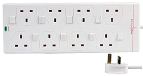 PRO ELEC PELB1929 5m 8 Way Individually Switched Surge Protected Extension Lead, White