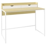 HOMCOM Bureau Table de Travail avec étagère de Rangement et 2 tiroirs Style Moderne Effet Bois Naturel et métal Blanc - 106L x 50D x 89H cm