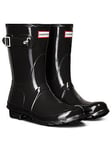 Hunter Original Short Gloss Wellington Boot - Black, Black, Size 7, Women