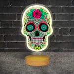 Lampe Néon Dia de Los Muertos Sur Pied en Bois 36CM - Néon Lumineux avec Support en Acrylique - Néon led Avec Interrupteur pour Décoration Thème