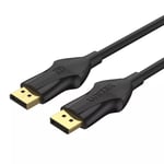 UNITEK 2m DisplayPort V1.4 Cable Supports up to 8K @60Hz, 4K @144Hz, 1440p @240Hz, 32.4Gbps Bandwidth, Latched Connectors, Flexible Cable, Gold Plated Connectors. Black.