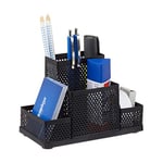 Relaxdays Organiseur de bureau maille métal fournitures rangement stylos carte de visite HxlxP: 11 x 16 x 8 cm, noir