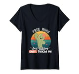 Womens Retro Vintage Free Hugs Just Kidding Don't Touche Me V-Neck T-Shirt