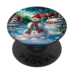 Bonhomme de neige avec beaucoup de fond de neige et arbres de Noël PopSockets PopGrip Adhésif