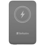 Verbatim Magnetic Power Bank 10000 mAh, Wireless Charger 15 W, 20 W PD via USB-C, Power Bank Small and Magnetic for iPhone 15, 14, 13, 12, Pro, Max, iPad, Grey